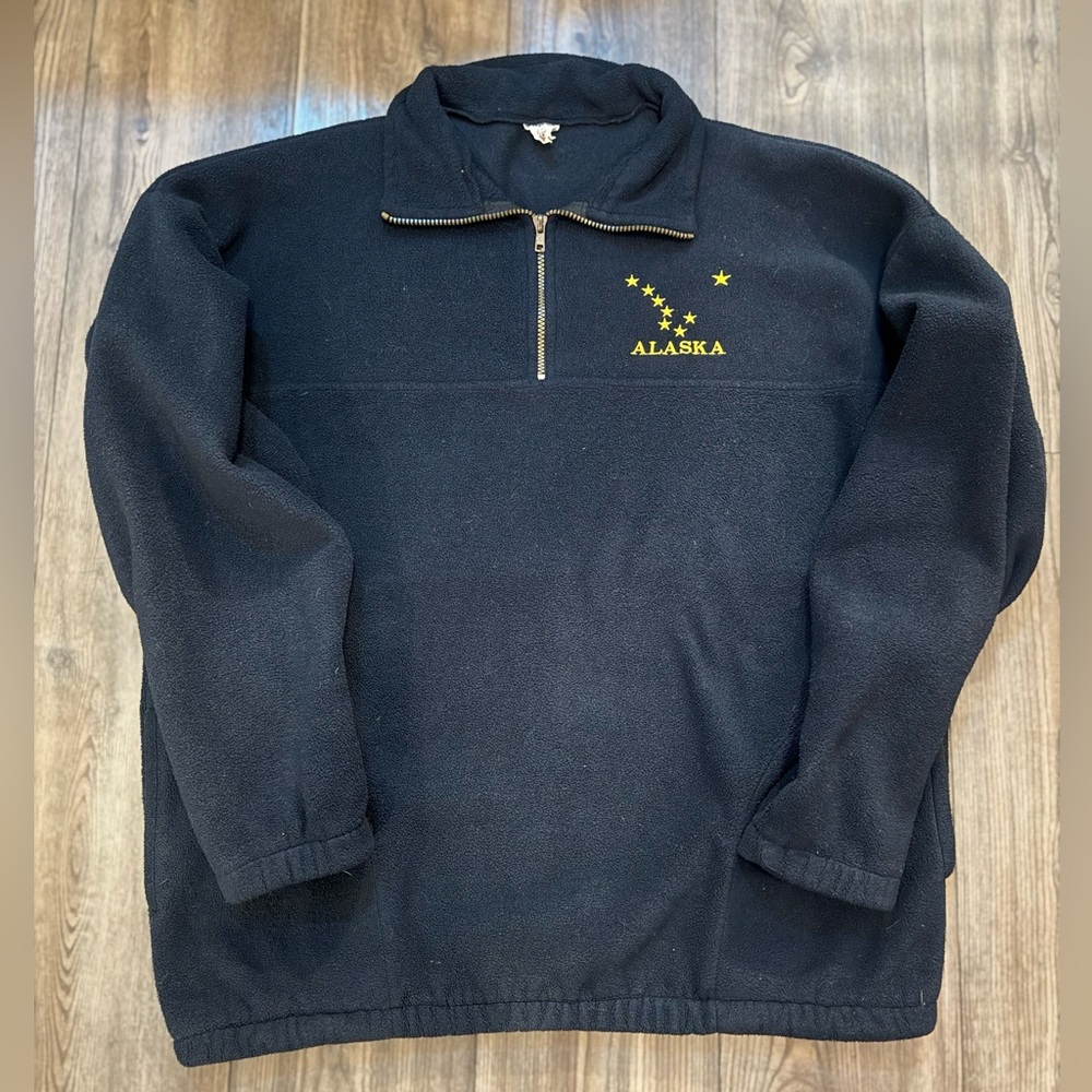 Vintage Alaska Polar Graphics Fleece Quarter Zip Made USA Mens XL Pill Resistant